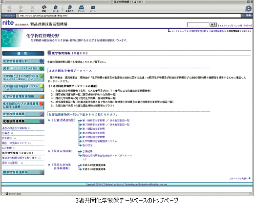 3省共同化学物質データベースのトップページ