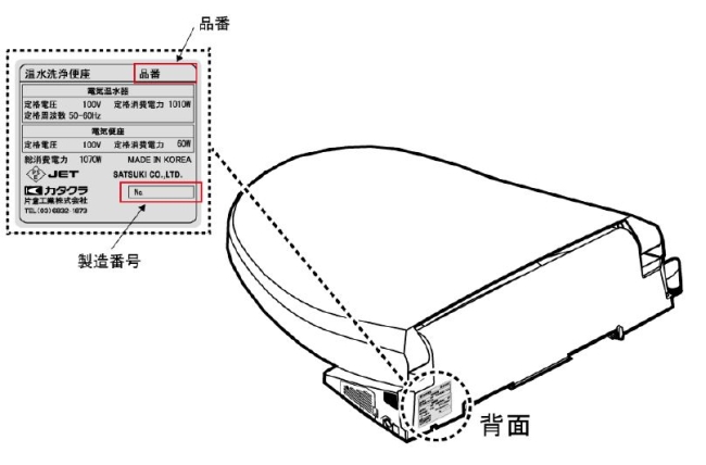 さつき株式会社　温水洗浄便座　対象製品の確認方法
