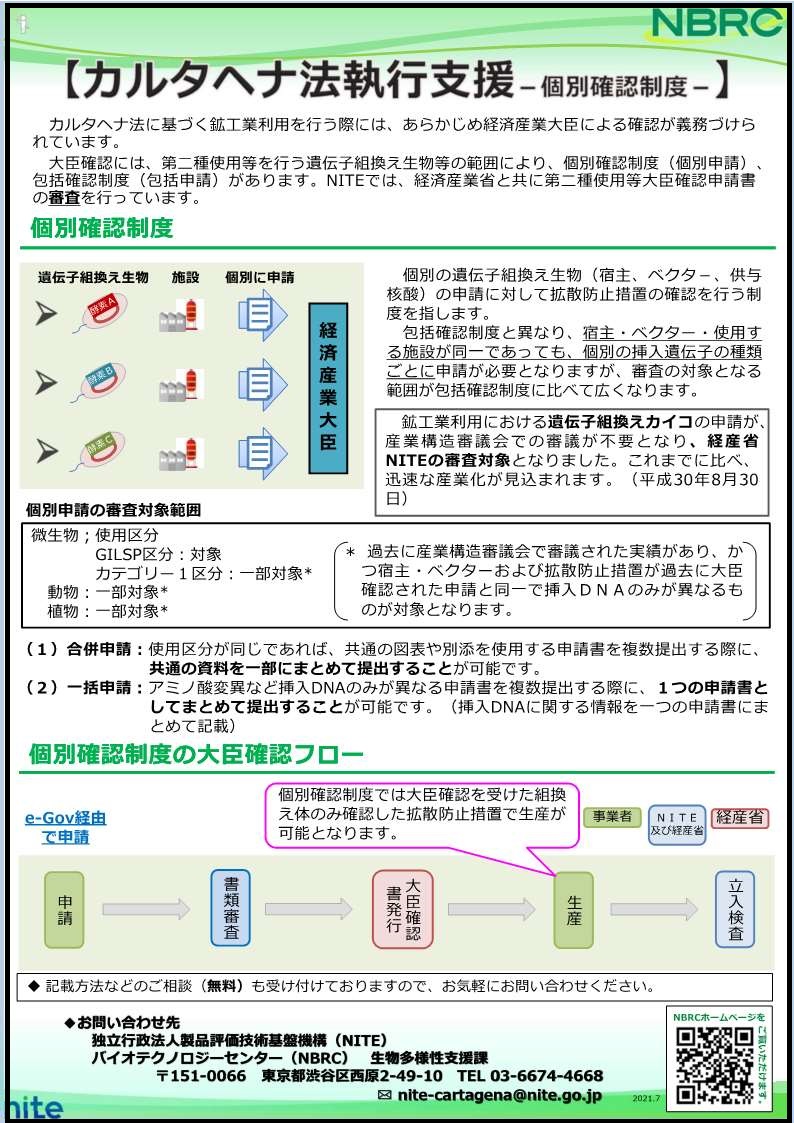 カルタヘナ法執行支援のチラシ画像です